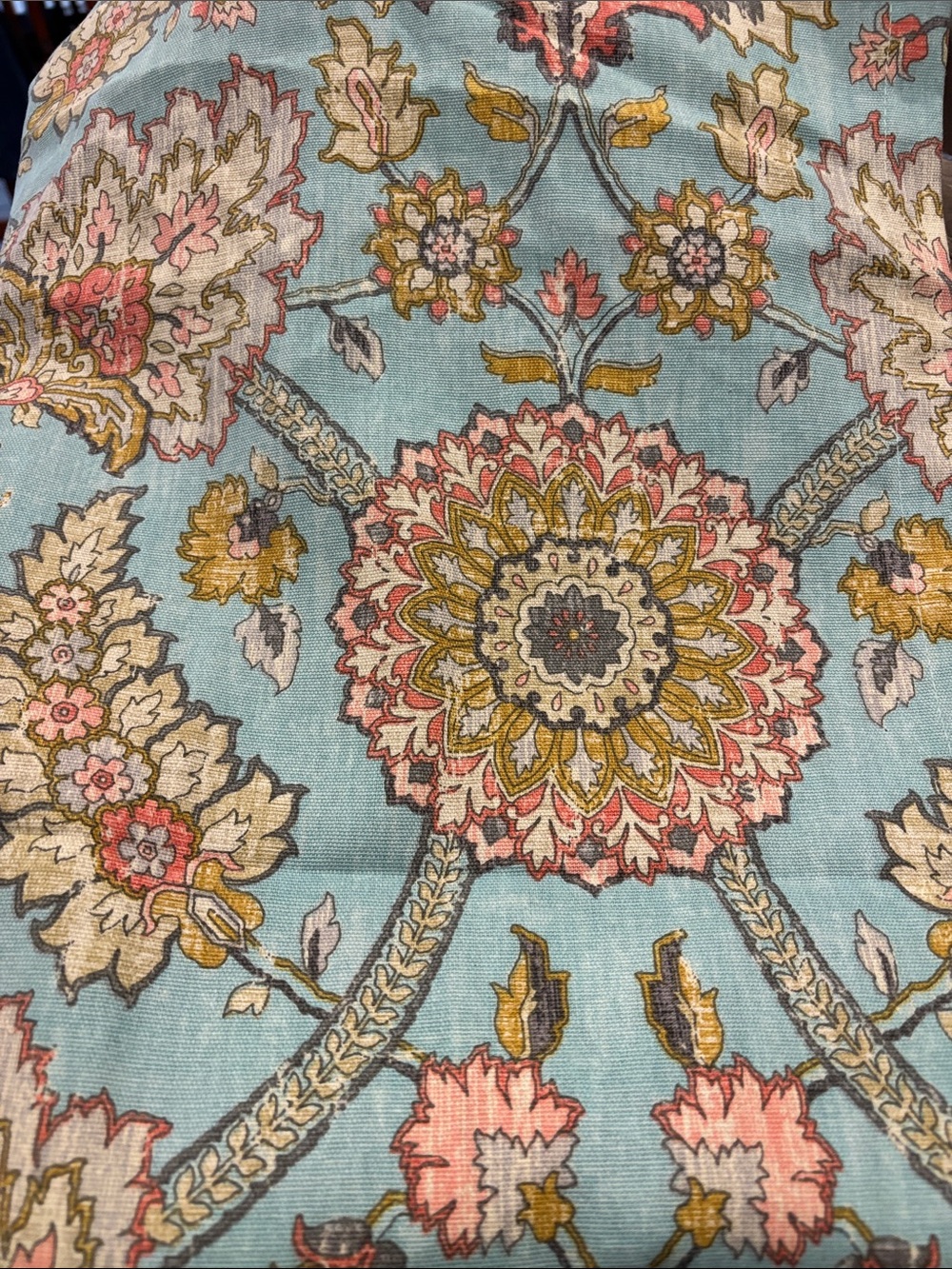 Waverly Jacobean Floral Curtain Panel Blue Coral set of 4